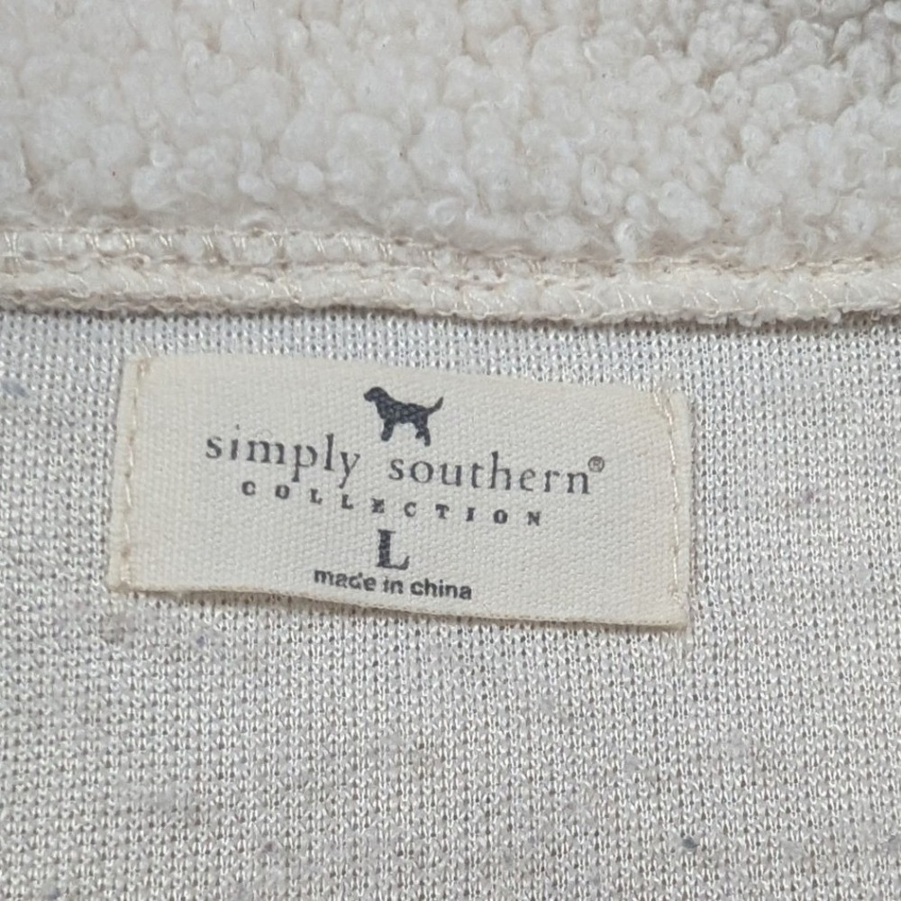 Simply Southern Sherpa Fleece Pullover Cream Plaid Trim Mock Neck Snap Large - Picture 4 of 9